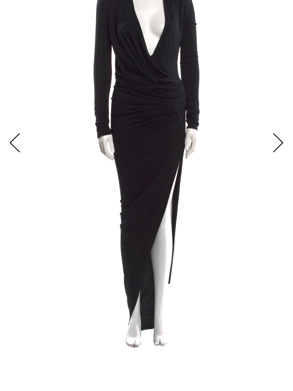 Elegant Black Long Sleeve Deep V Wrap Maxi Dress